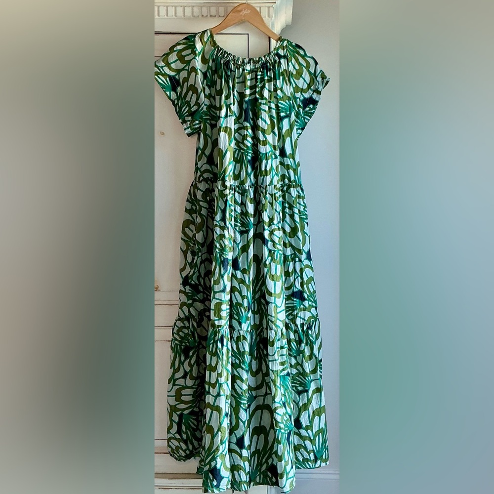 Green Patterned Maxi Dress - Lightweight Tiered Summer Dress - Picture 4 of 11